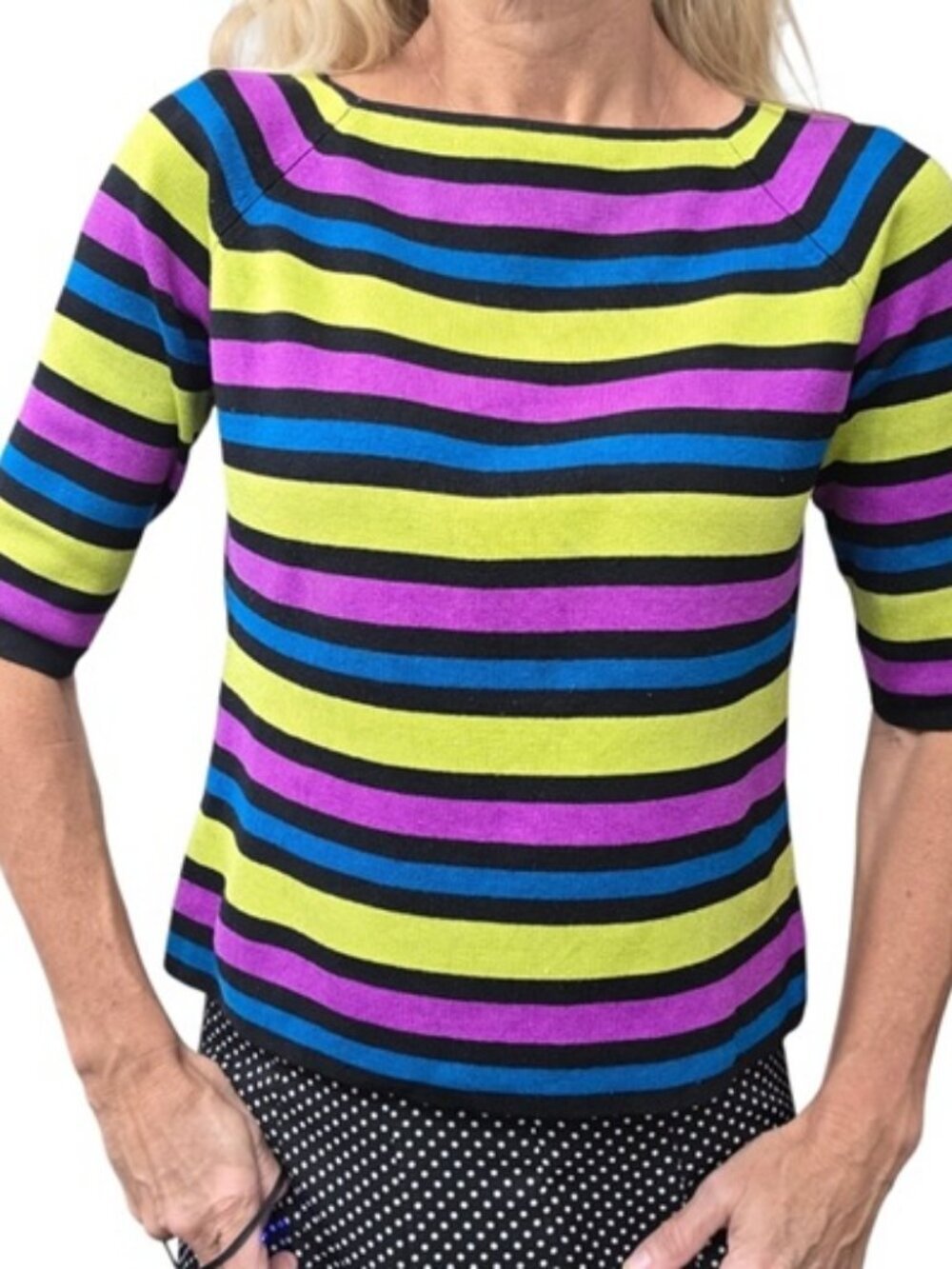 City Silk Striped Silk Knit Top S Colorful Mod Retro Sweater